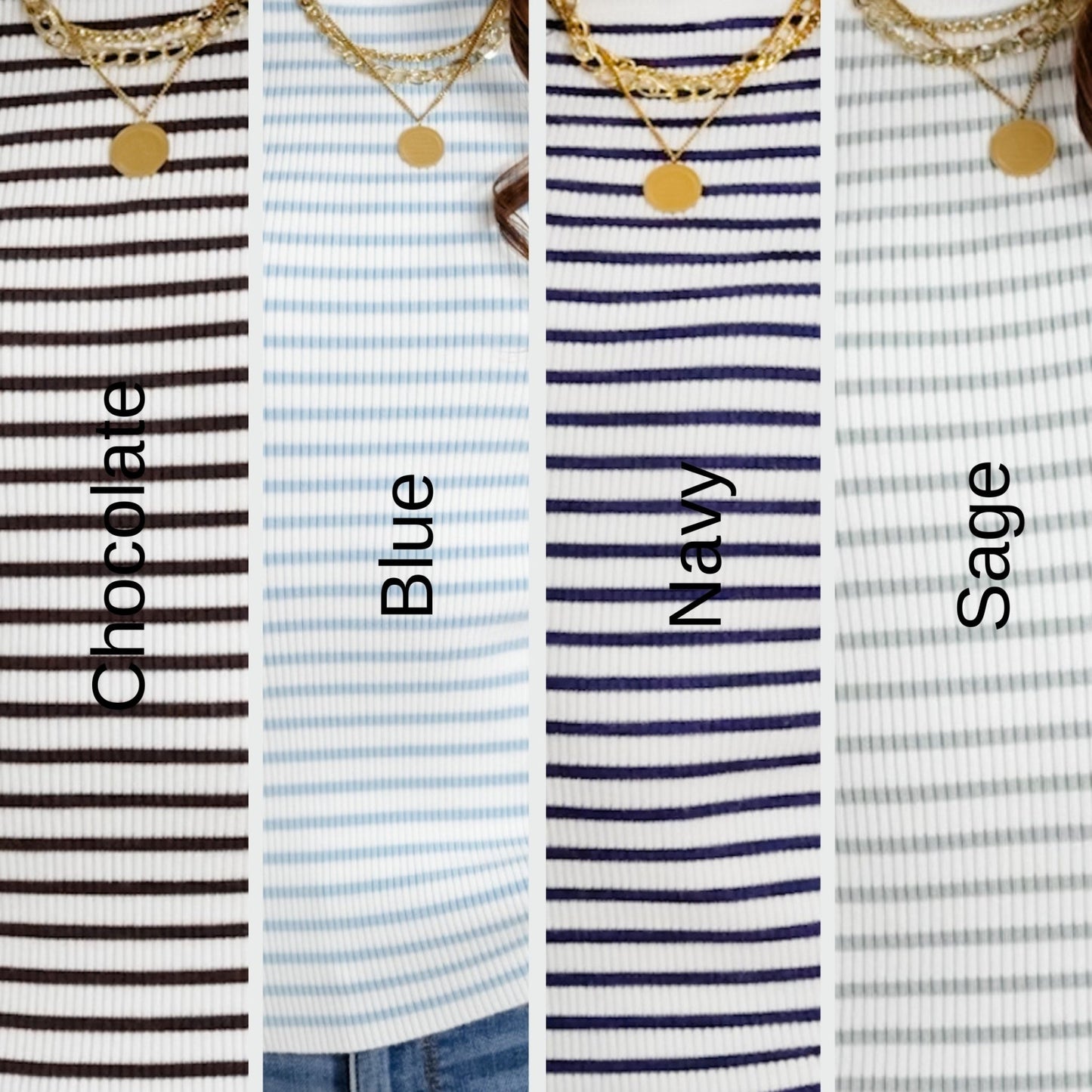 Stripe Ribbed Short Sleeve Round Neck Top - Freckled Poppy