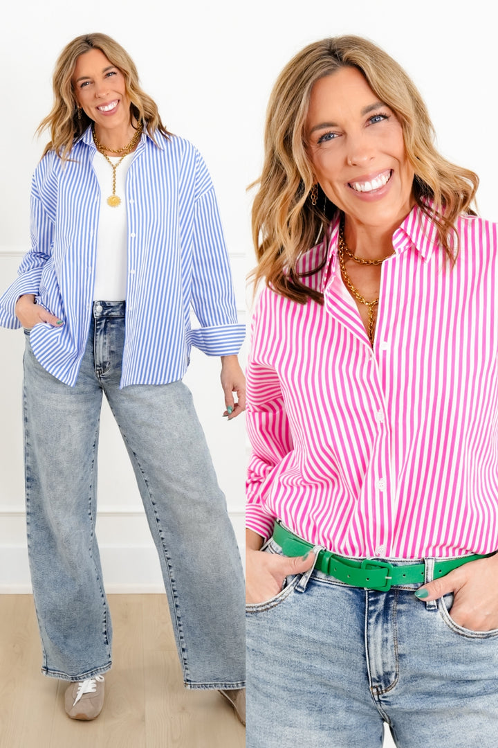 Striped Long Sleeve Button Up Blouse