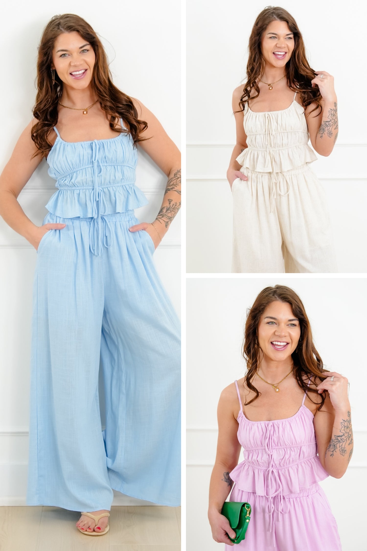 Solid Sleeveless Tiered Tank Top and Palazzo Pant Set – Freckled Poppy