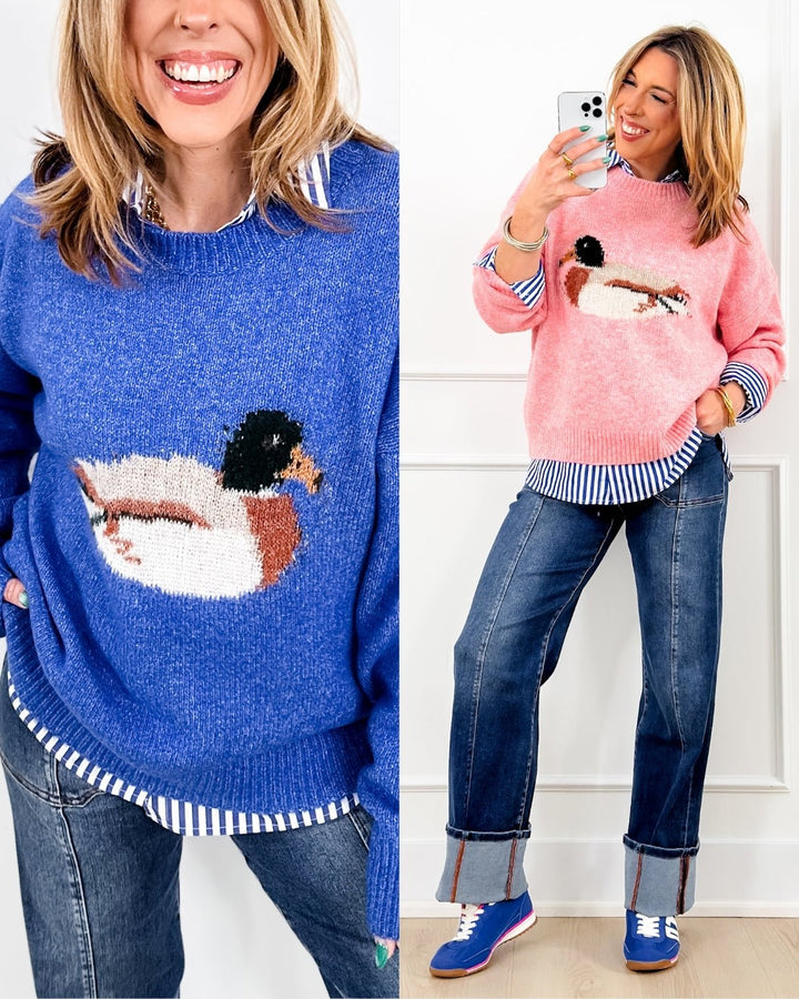 Knit Long Sleeve Duck Pullover Sweater - Freckled Poppy