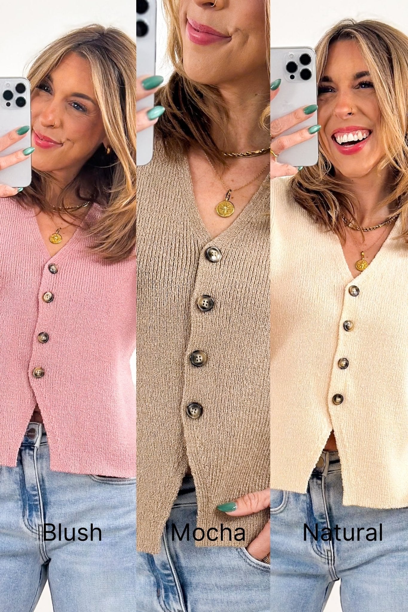 Sleeveless Button Down Sweater Vest - Freckled Poppy