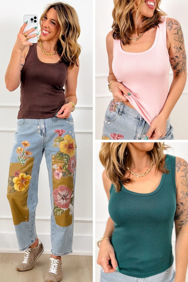 Solid Knit Scoop Neck Tank Top - Freckled Poppy