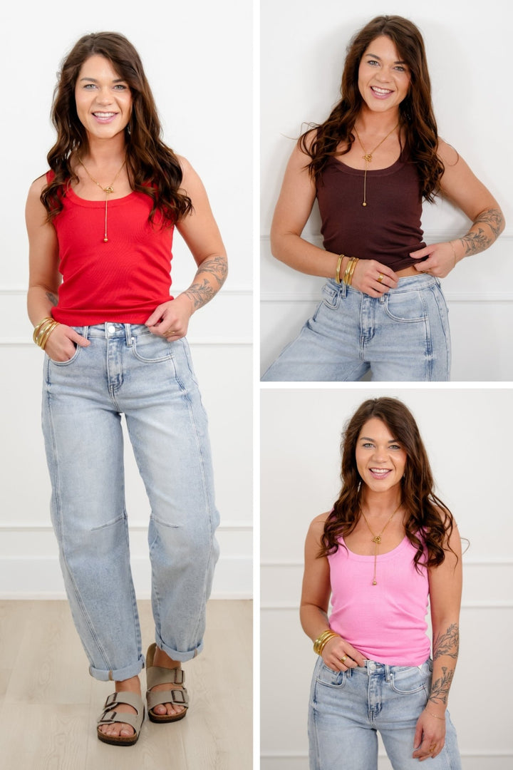Solid Sleeveless Scoop Neck Tank Top - Freckled Poppy