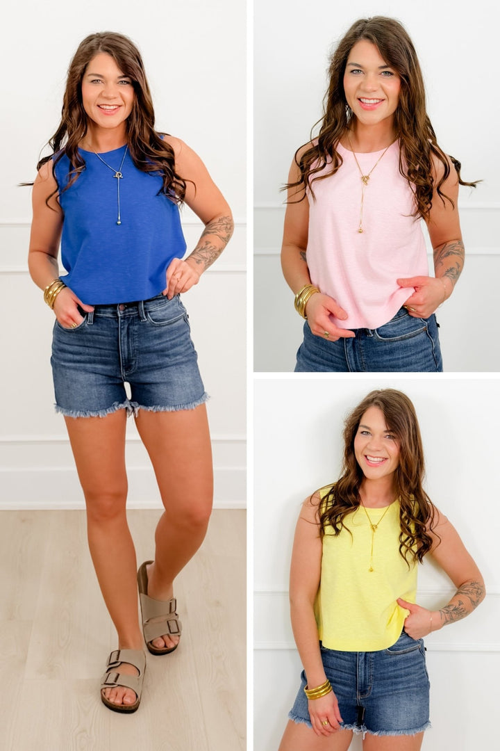 Solid Sleeveless Crew Neck Tank Top - Freckled Poppy