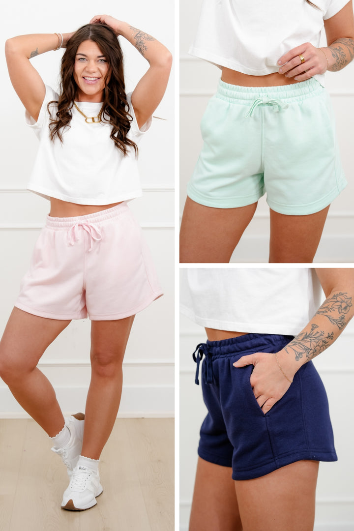 French Terry Elastic Waist Shorts with Side Pockets