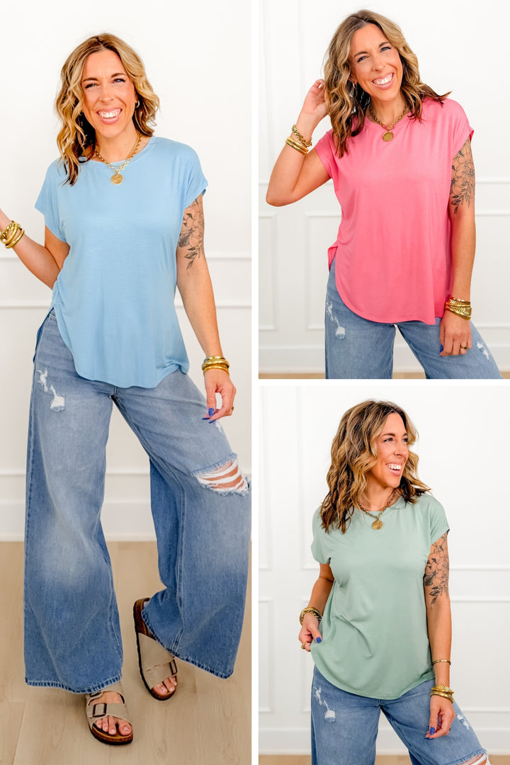 Door Buster! Solid Short Sleeve Round Neck Top