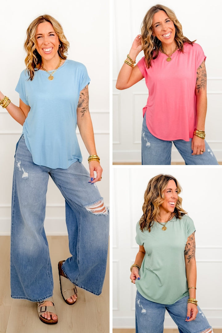 Door Buster! Solid Short Sleeve Round Neck Top - Freckled Poppy
