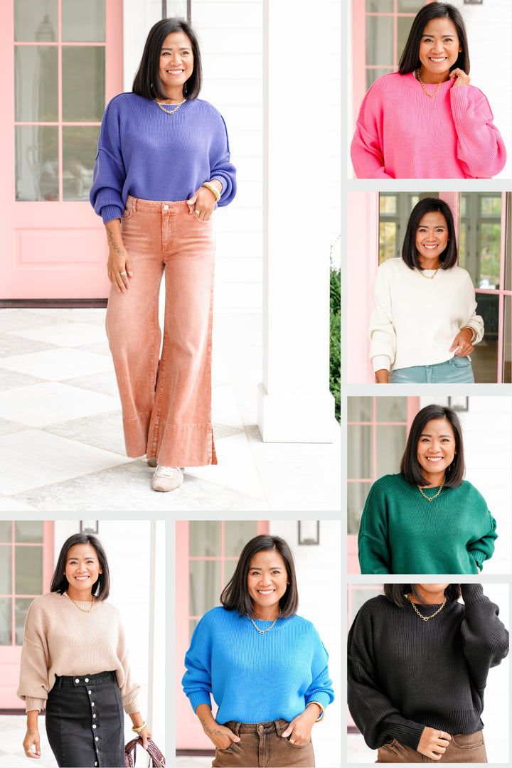 Solid Long Sleeve Cropped Sweater