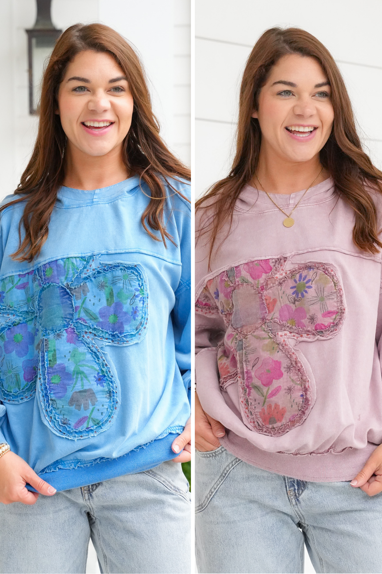 Flower Patch Long Sleeve Pullover Hoodie