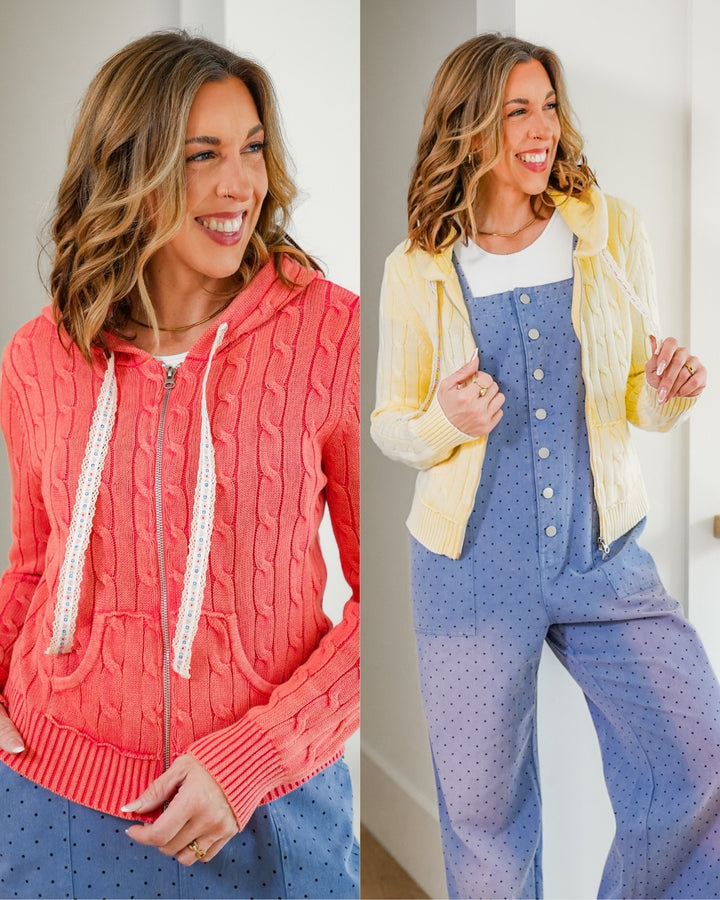 POL Knit Long Sleeve Zip Up Hoodie Sweater