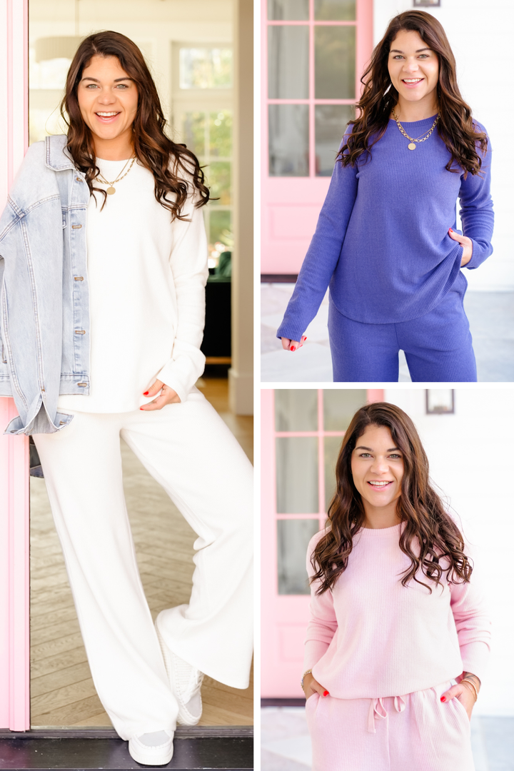 Brushed Waffle Knit Long Sleeve Top