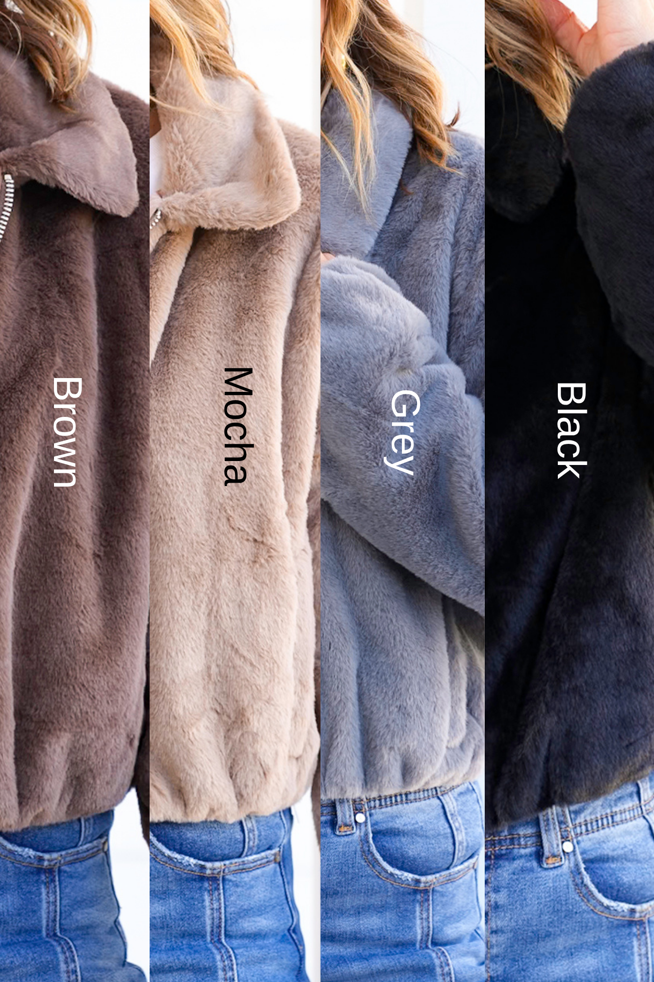 Plush Vegan Fur Long Sleeve Zip-Up Jacket