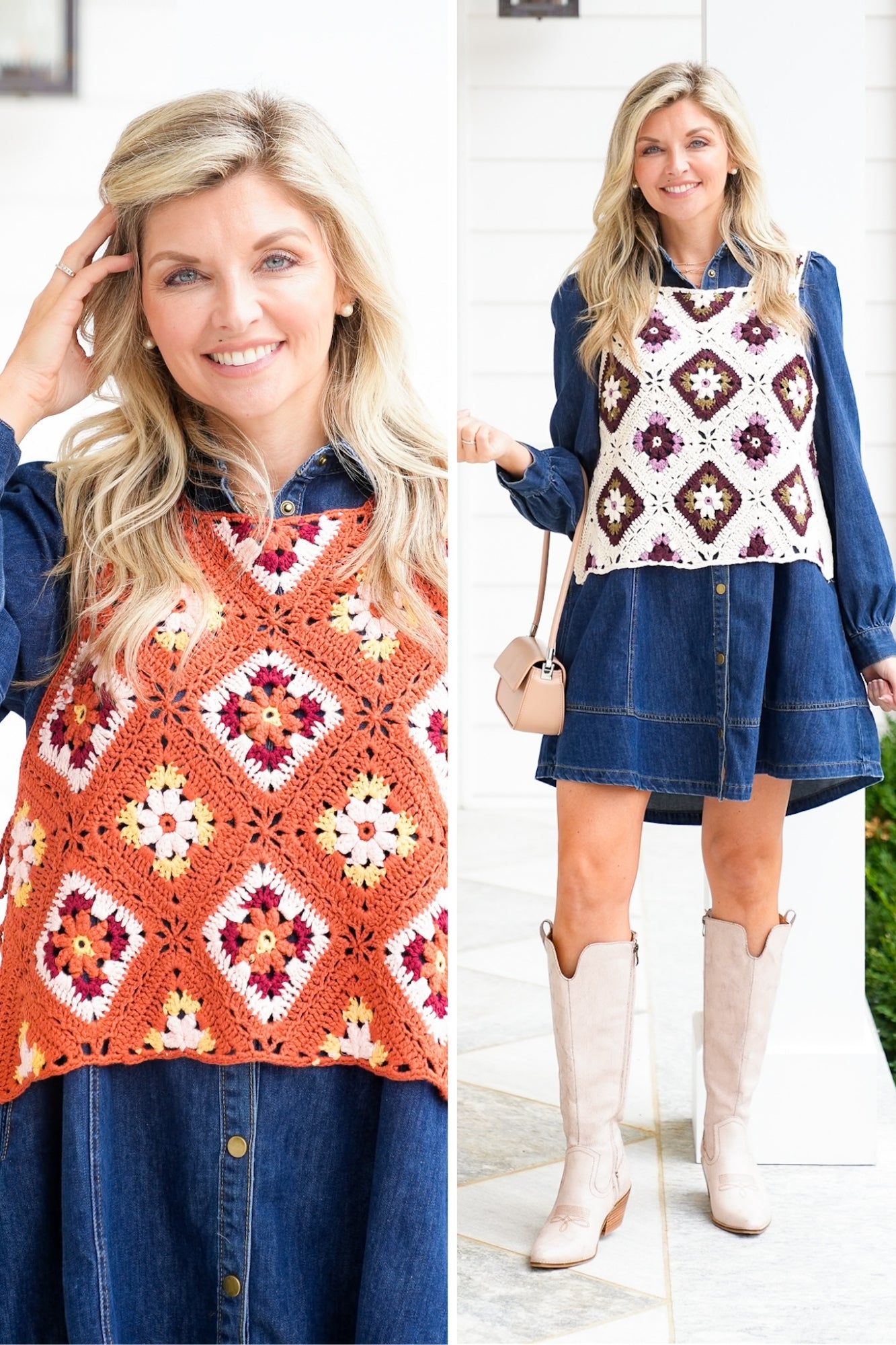 Crochet Granny Square Tank Top with Side Tie Tassels