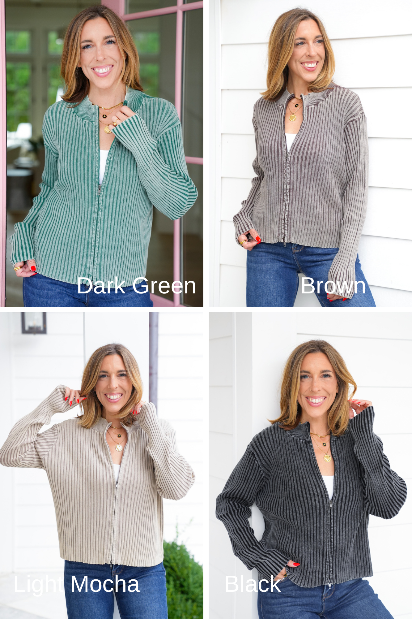 Door Buster! Zenana Two Tone Zip Up Sweater