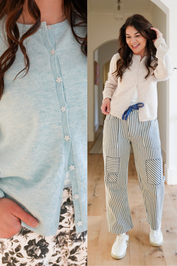 Long Sleeve Cardigan with Flower Buttons