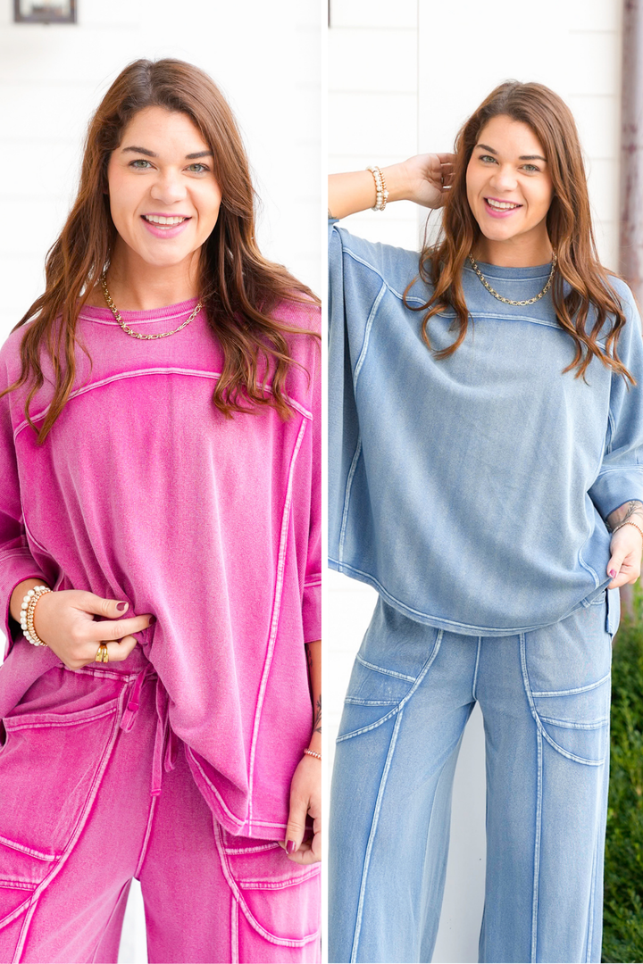 Vintage Washed 3/4 Sleeve Boxy Terry Top