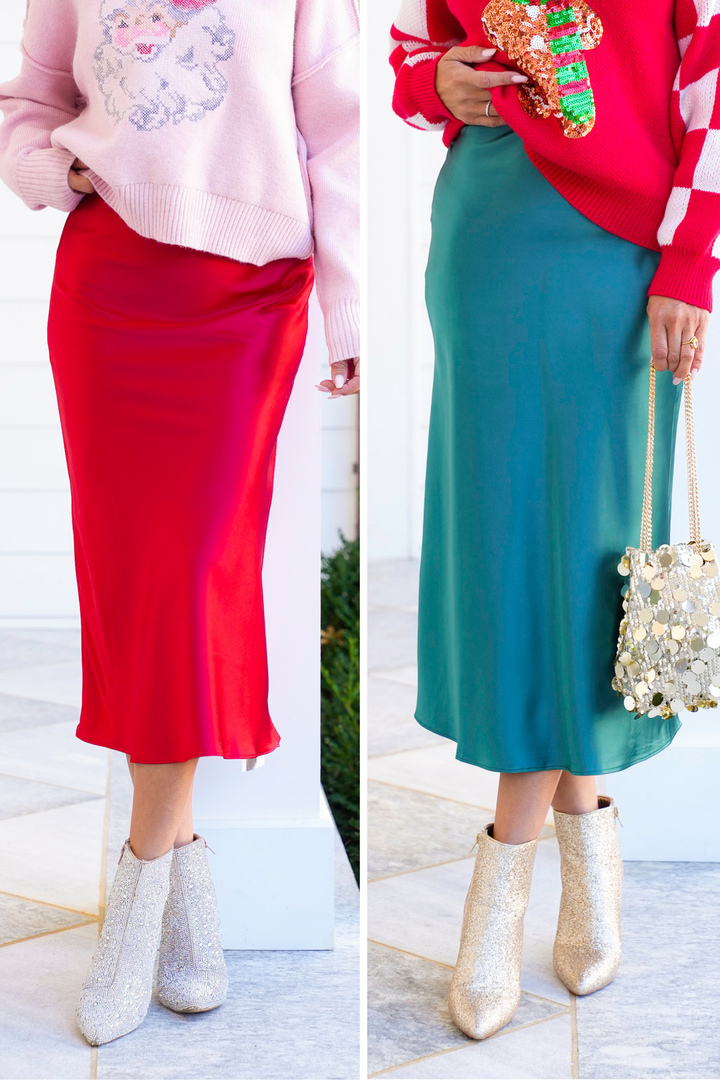 Satin Elastic Back Midi Skirt