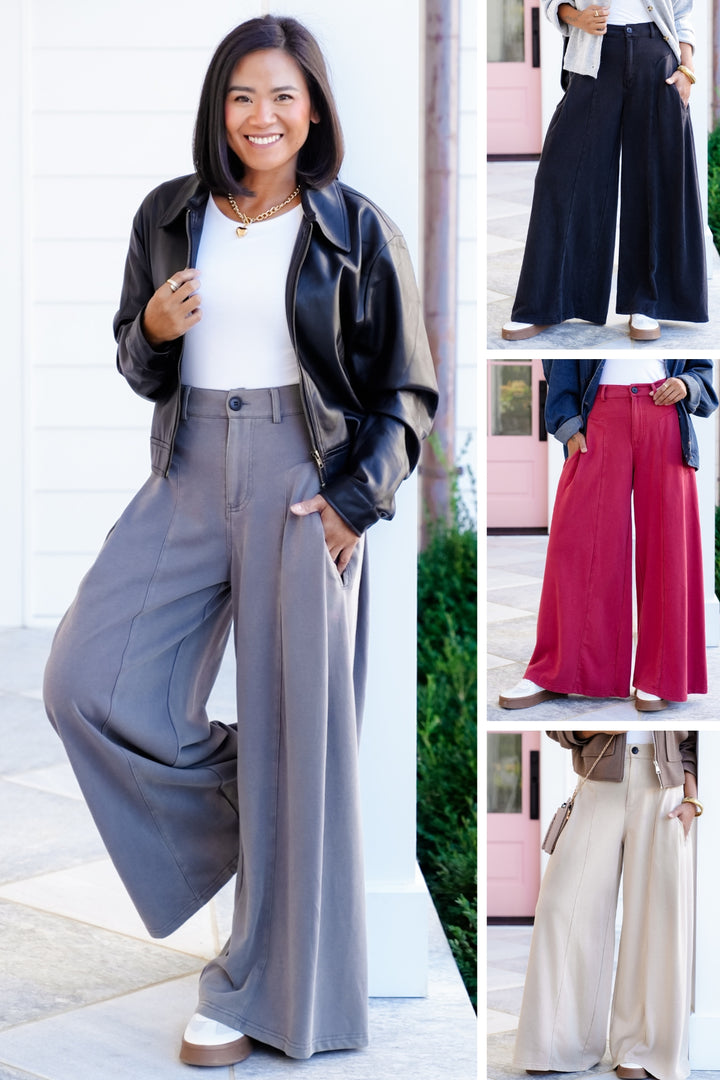 Plus/Reg High Waisted Wide Leg Pants