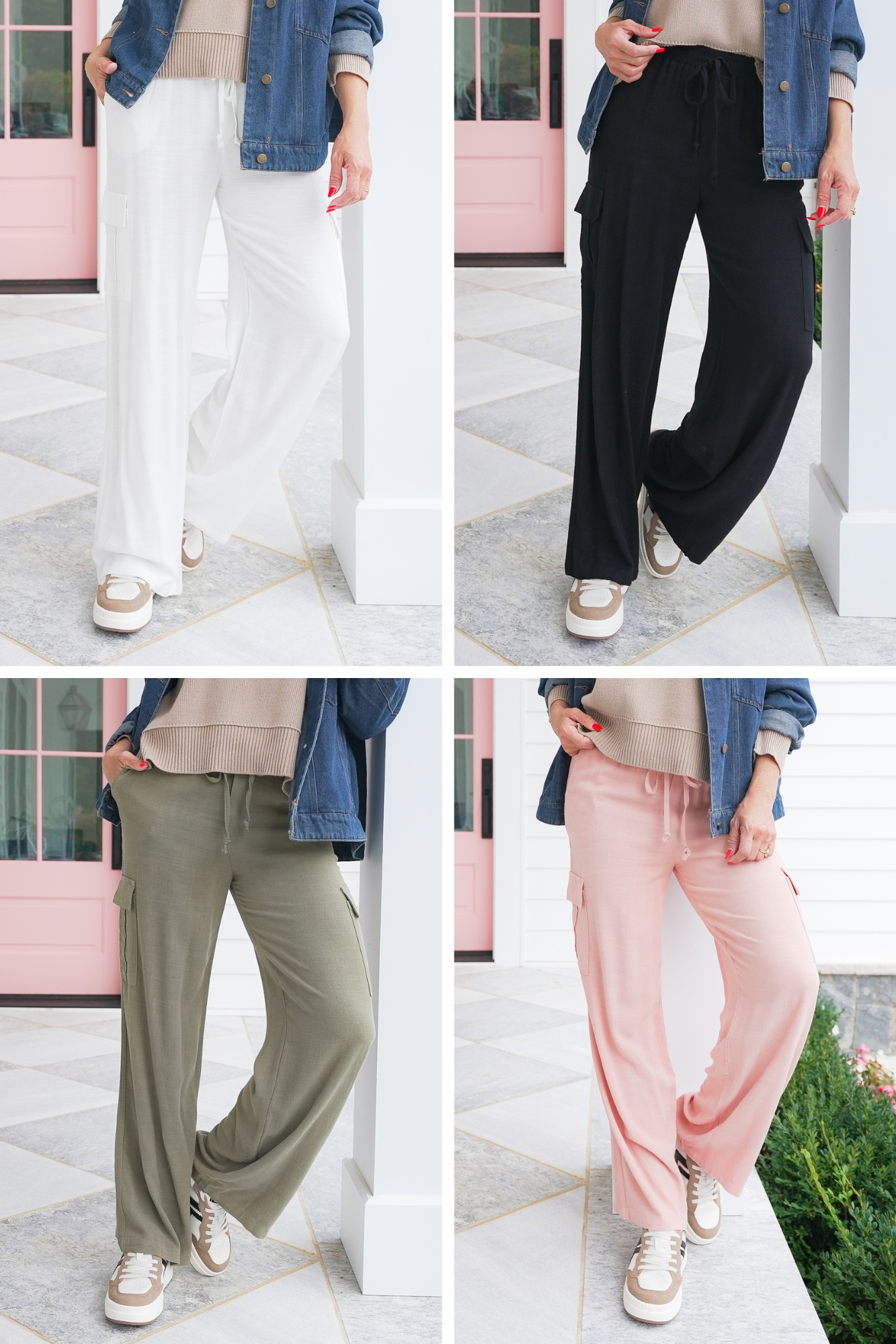 Linen Blend Elastic Waist Cargo Pants