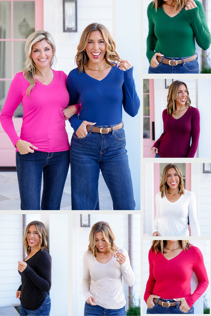 Door Buster! Plus/Reg Zenana Brushed Microfiber Long Sleeve V-Neck Tee