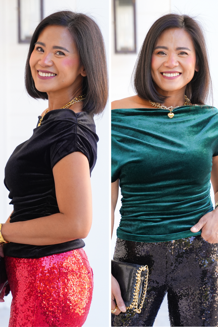 Velvet Off Shoulder Ruched Top
