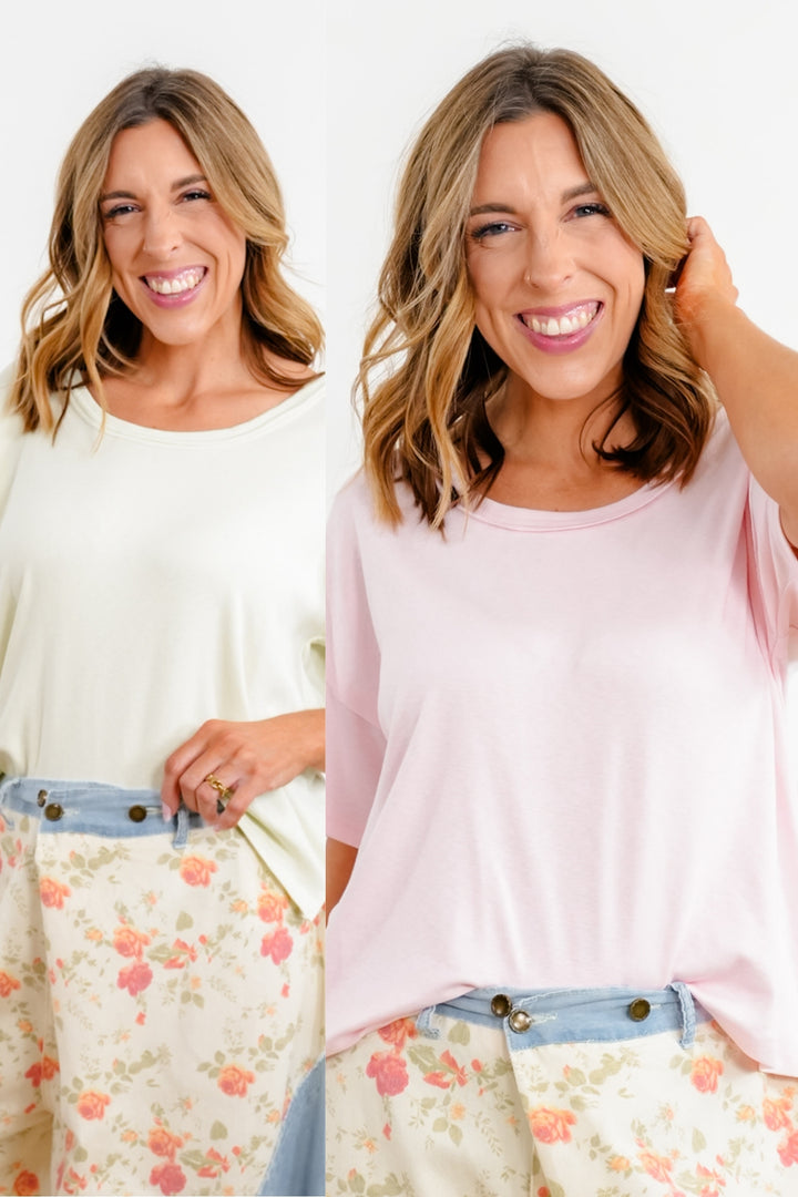 POL Solid Short Sleeve High Low Top