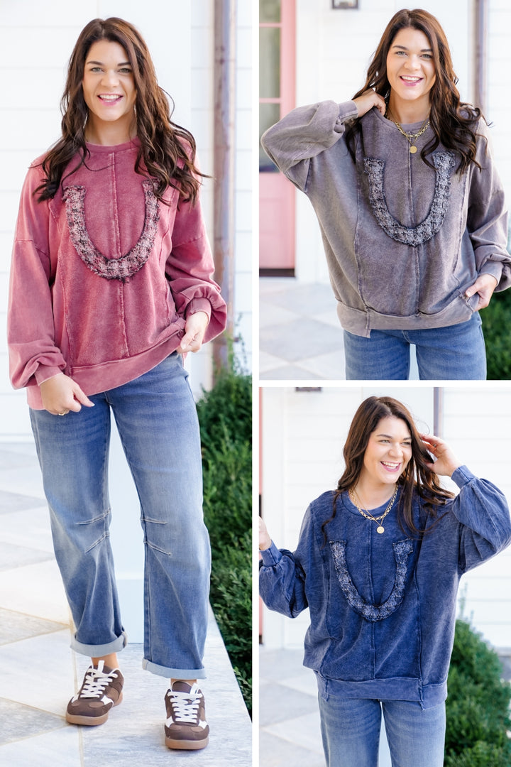Mineral Wash Long Sleeve Horseshoe Sweatshirt