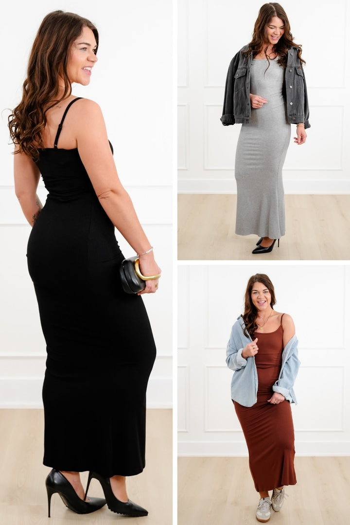 Ribbed Knit Sleeveless Maxi Slip Dress - Freckled Poppy