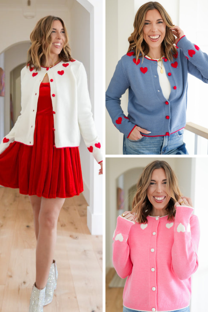 Long Sleeve Button Down Sweater with Heart Detail