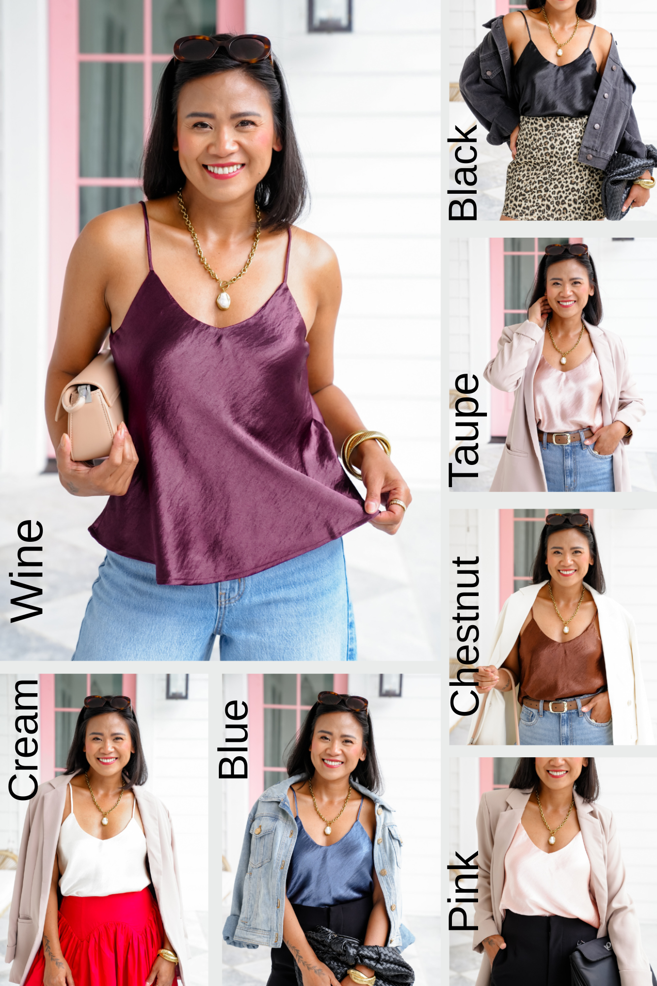Solid Satin V Neck Camisole Top