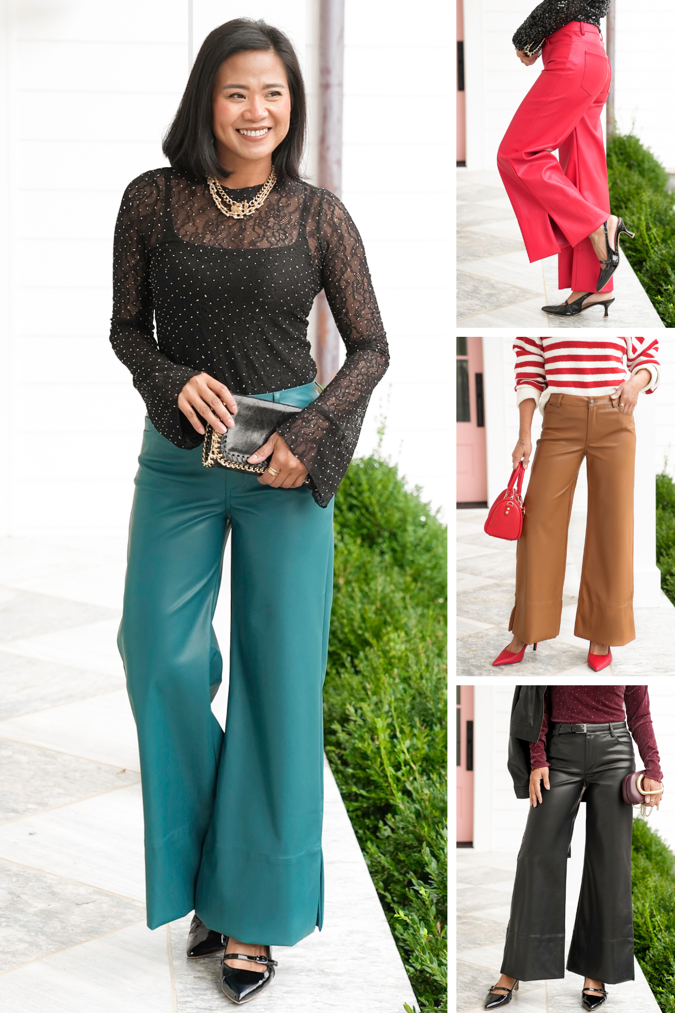 Vegan Leather Mid Rise Wide Leg Pants