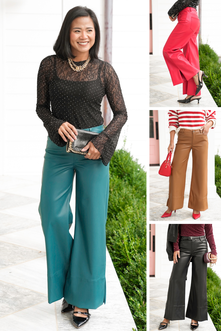 Vegan Leather Mid Rise Wide Leg Pants