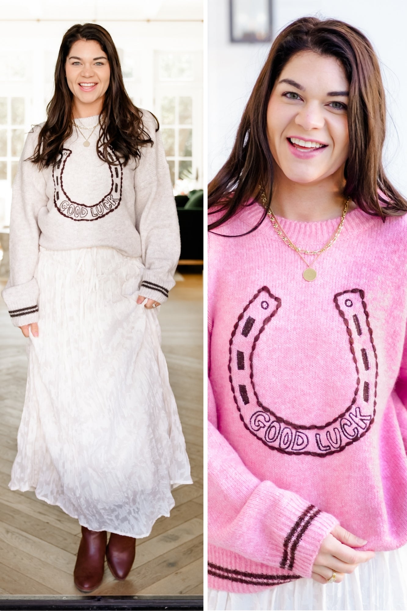 Long Sleeve "Good Luck" Horseshoe Pullover Sweater