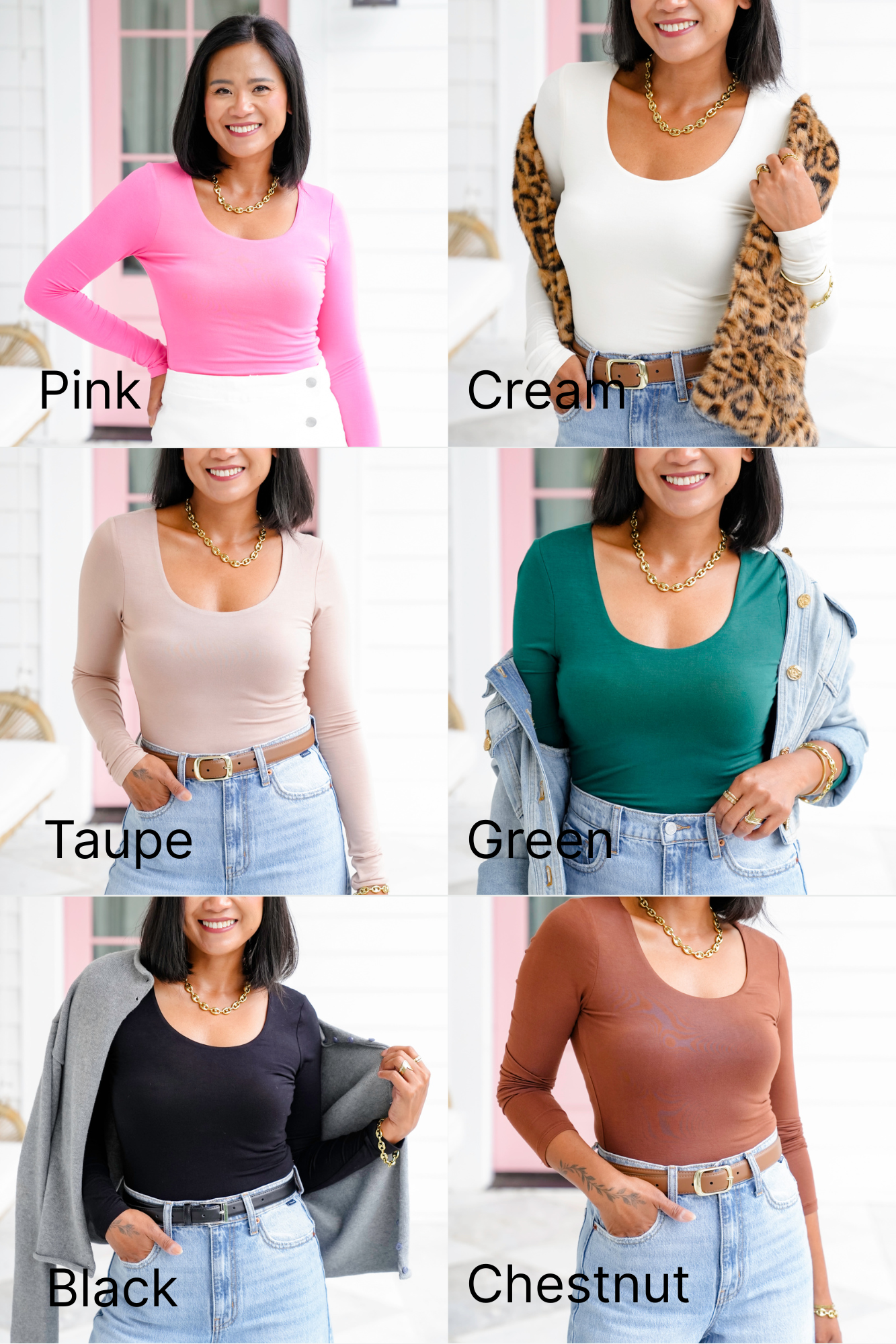 Solid Long Sleeve Scoop Neck Crop Top