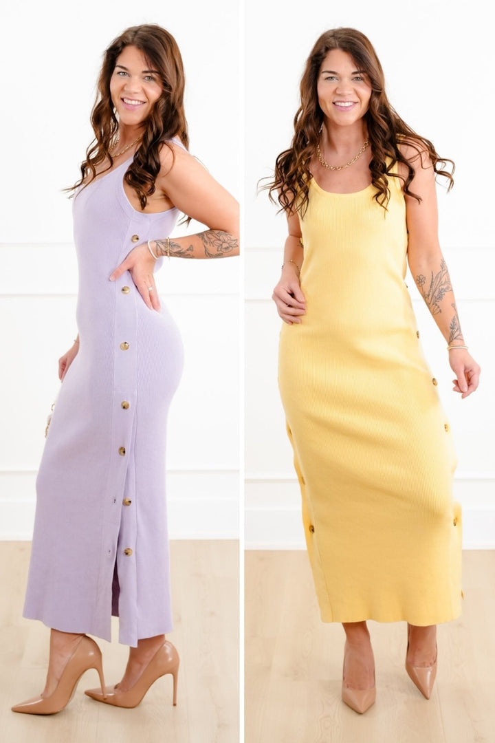Ribbed Sleeveless Midi Sweater Dress with Button Accent - Freckled Poppy