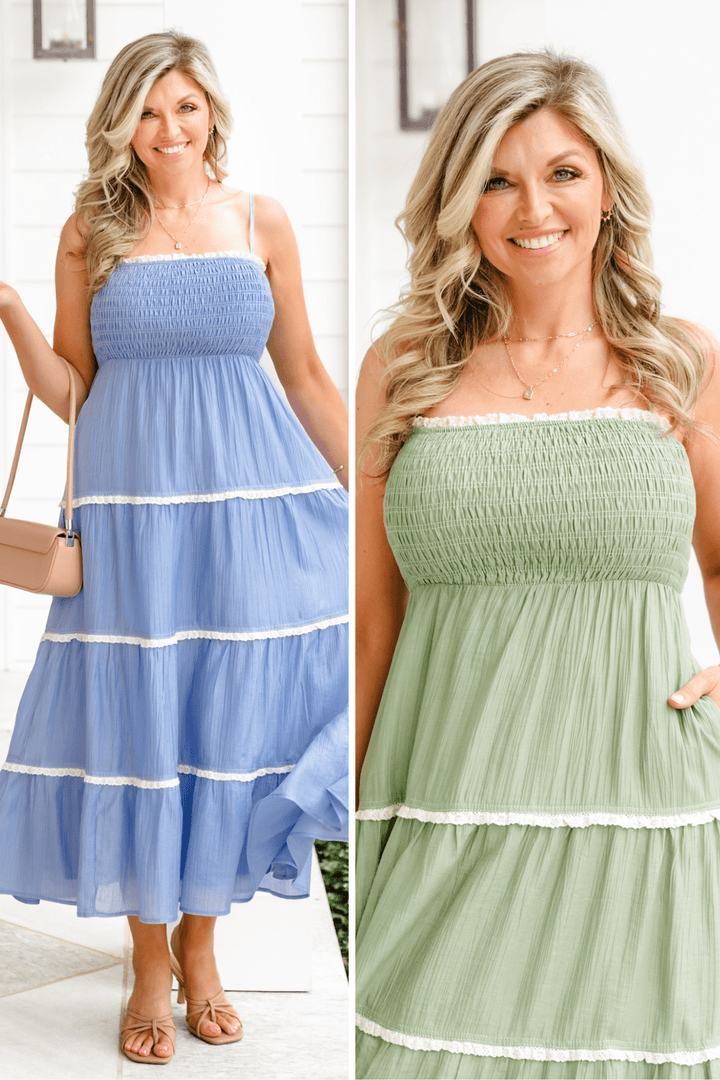 Solid Sleeveless Maxi Dress with Lace Trim - Freckled Poppy