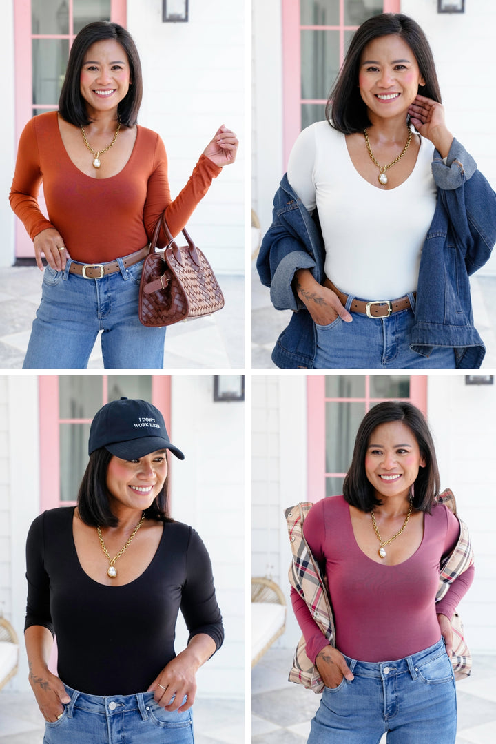 Solid Long Sleeve V Neck Double Layered Top