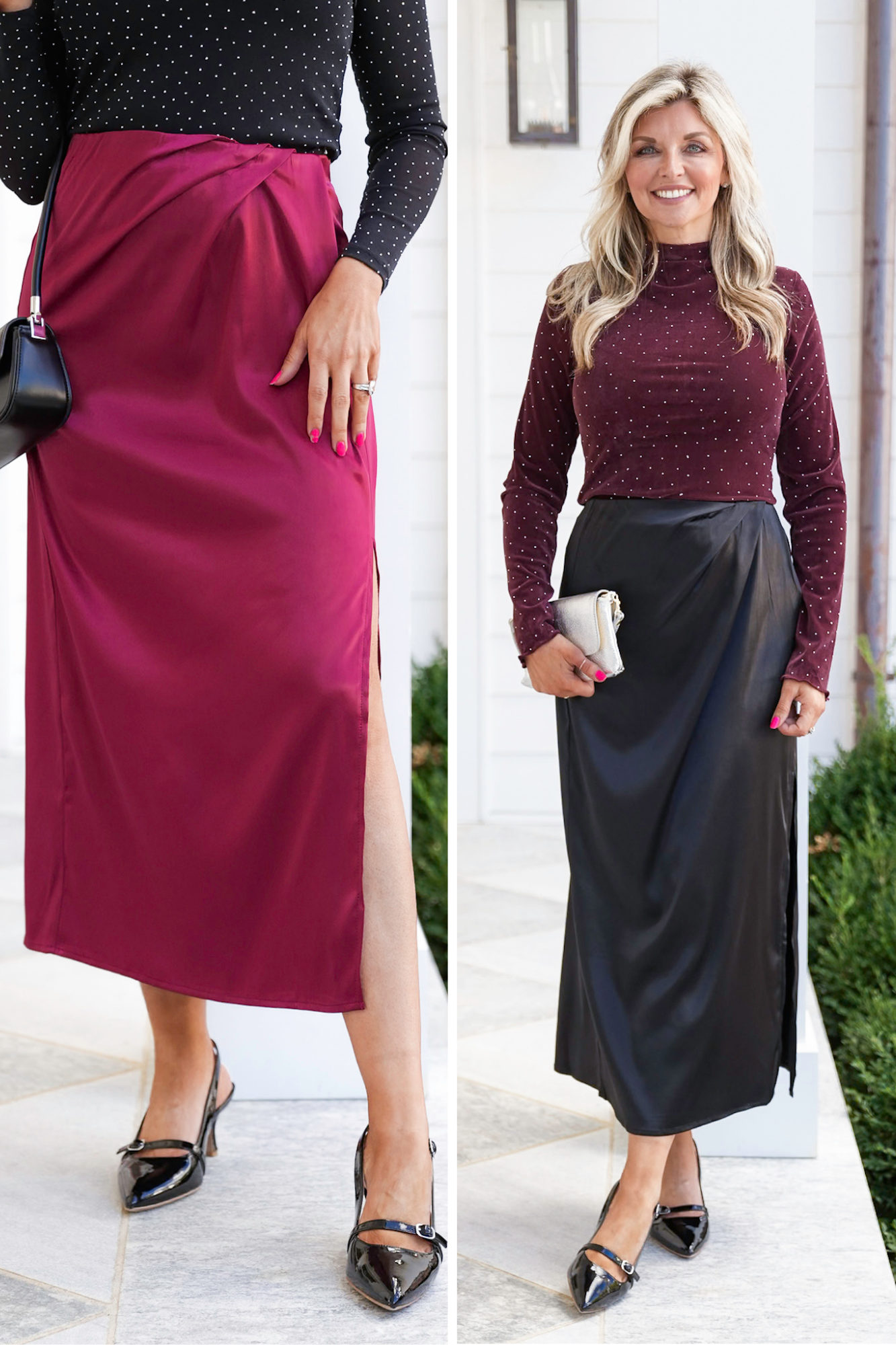 Satin Midi Skirt with Side Slit