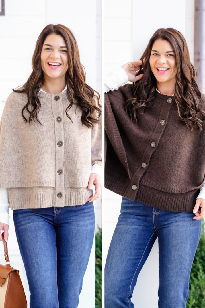 Knit Button Down Cape Cardigan