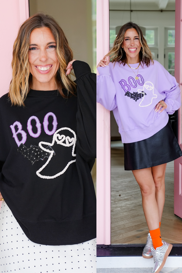 Long Sleeve "Boo" Ghost Sweatshirt with Bat Patch