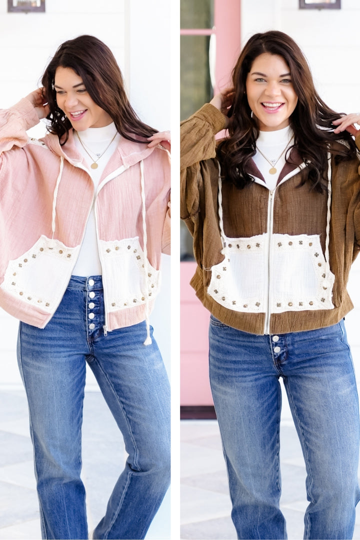 POL Gauze Long Sleeve Zip Up Hoodie Jacket