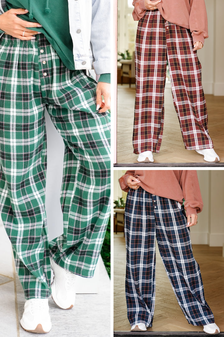 Plaid Flannel Elastic Waist Lounge Pants