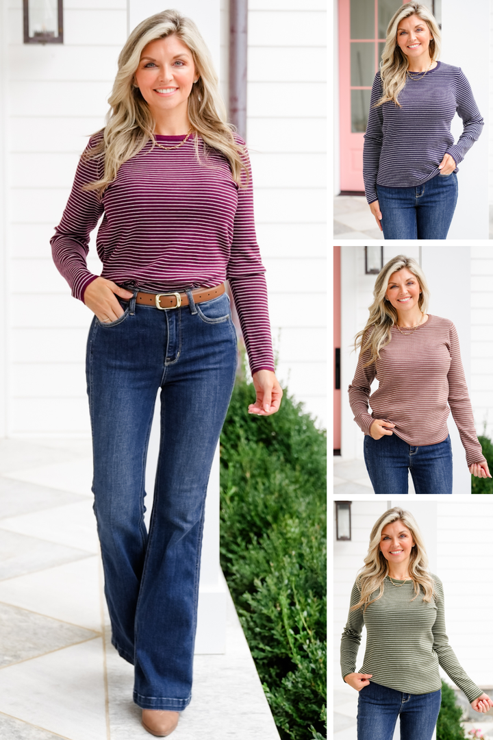 Pinstripe Long Sleeve Pullover Sweater