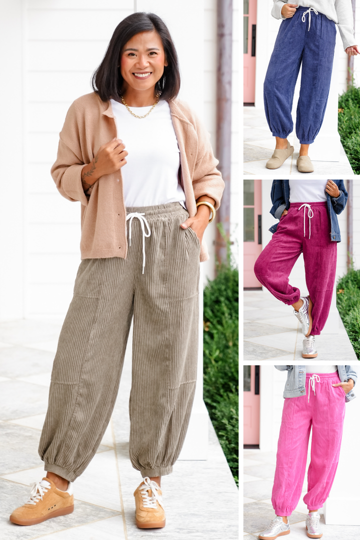 Corduroy Jogger Pants with Side Pockets