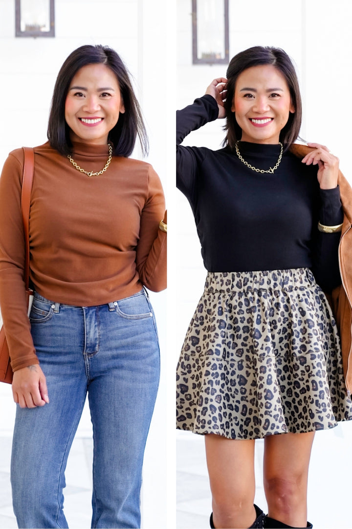 Solid Long Sleeve Mock Neck Top