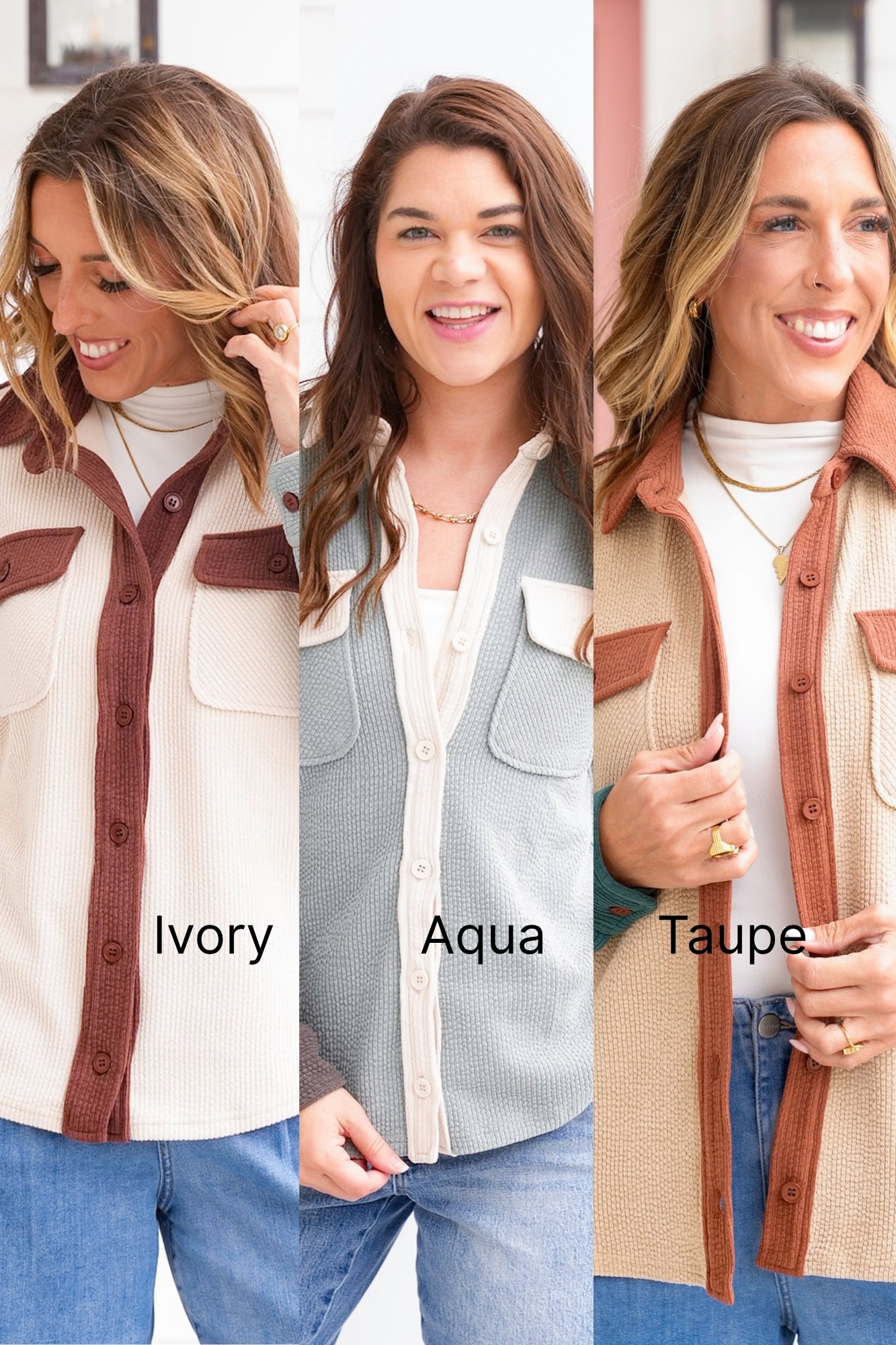 Color Block Corduroy Button Down Shacket
