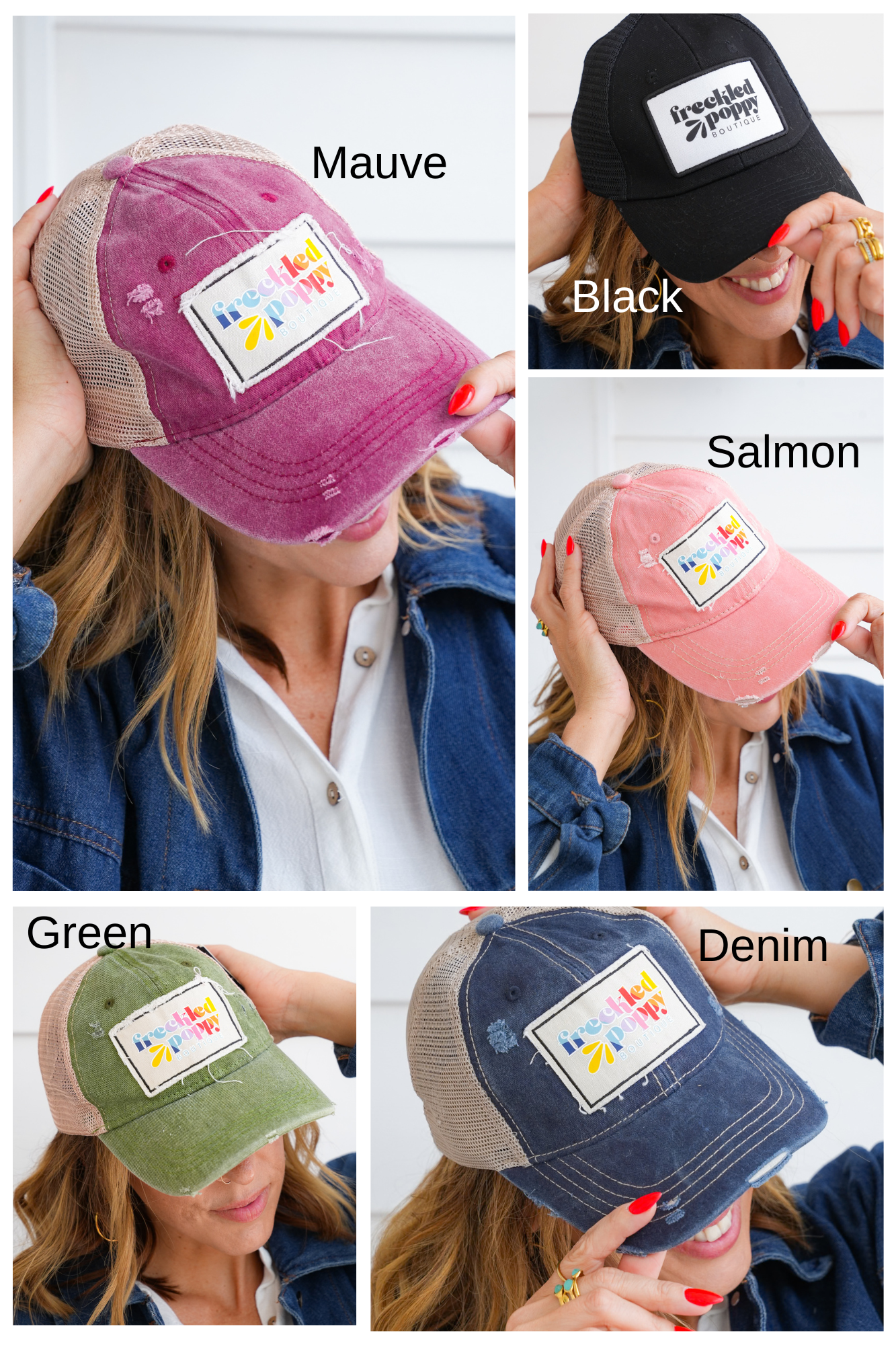 Freckled Poppy Distressed Trucker Caps