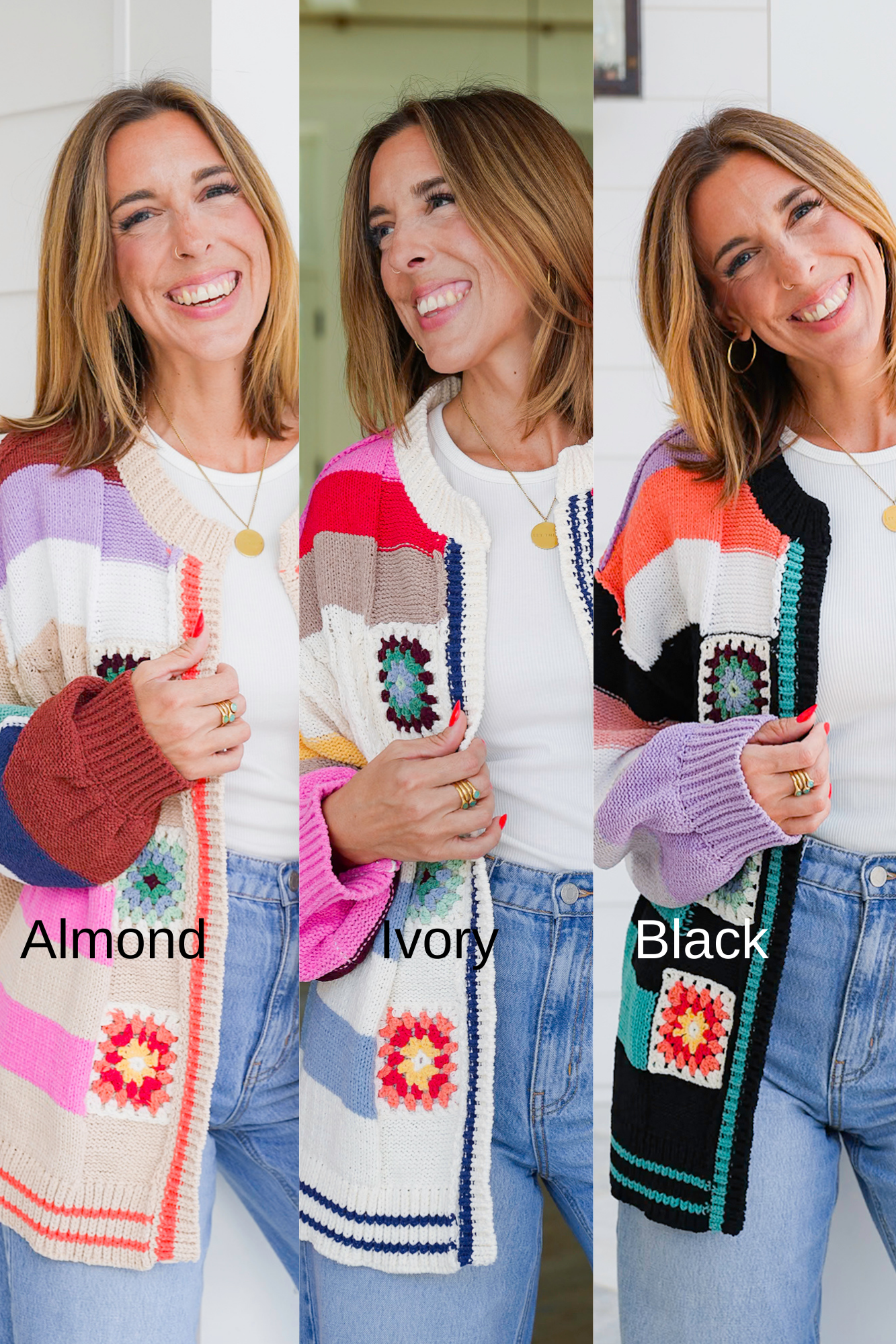 POL Stripe Long Sleeve Open Cardigan with Patch Detail