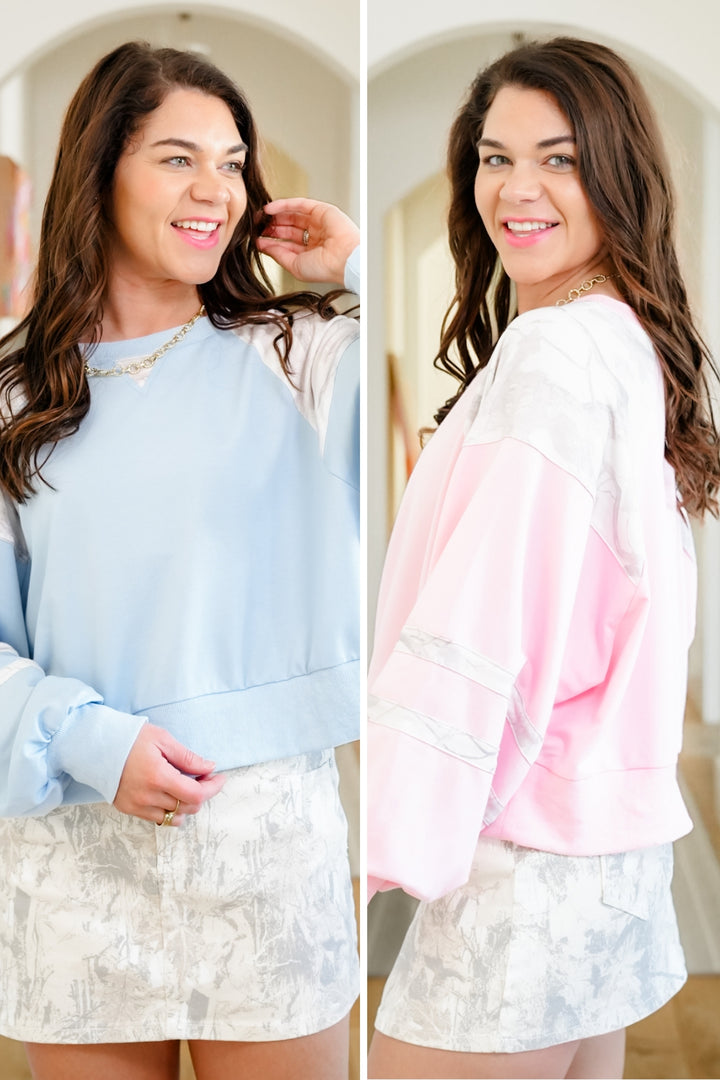 Plus/Reg Long Sleeve Pullover Sweatshirt with Camo Accents