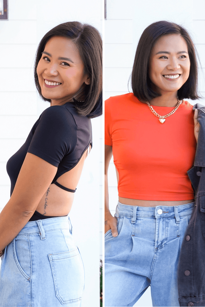 Short Sleeve Open Back Crop Top - Freckled Poppy